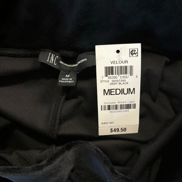 INC International Concepts Size M Black Velour High Rise Flare Leg Pants NWT.