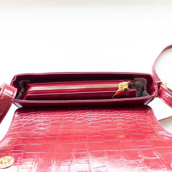 Structured Red Faux Croc Embossed Shoulder & Crossbody Bag / Purse NWT