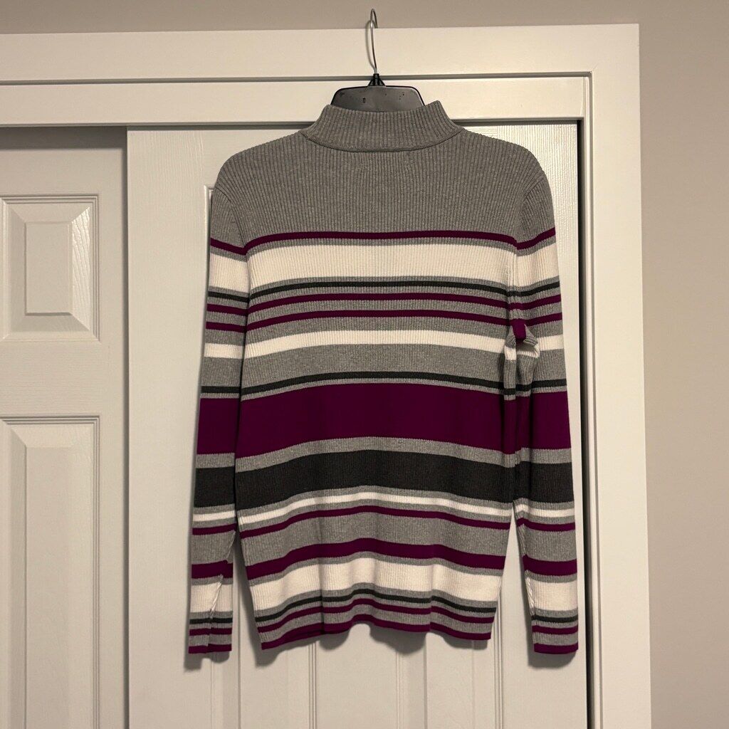 Karen Scott Women's Large 100% Cotton Striped Rib Mock-Neck Sweater NWT