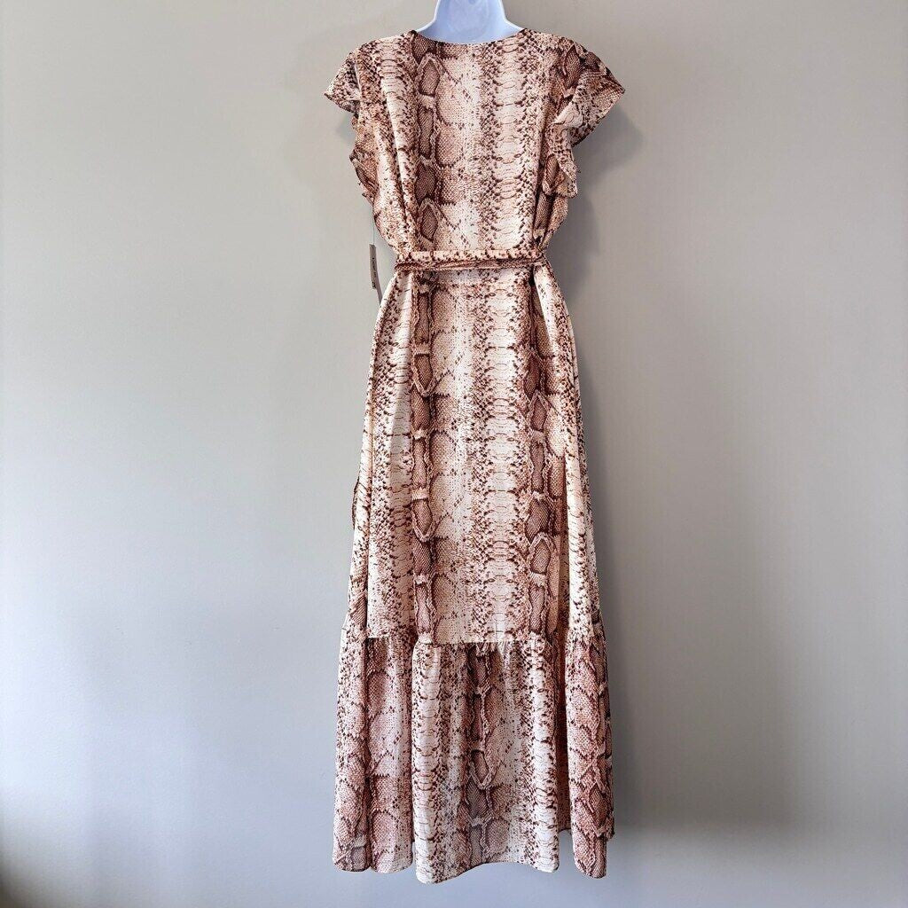 Bar III Women's Plus Size 2X Snake-Print Flutter-Sleeve Wrap Maxi Dress NWT
