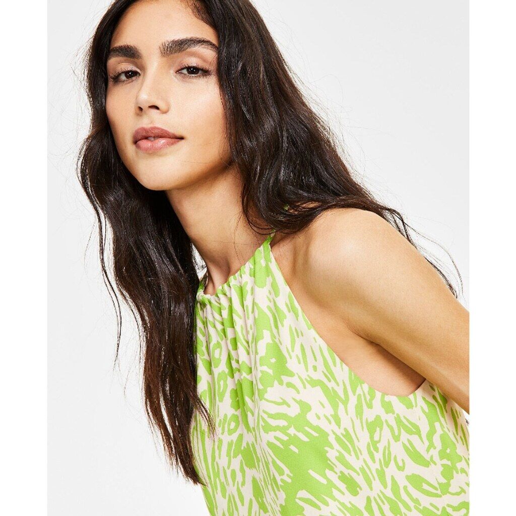 Bar III Women's XXS Green and Cream Printed Sleeveless Halter Top NWT