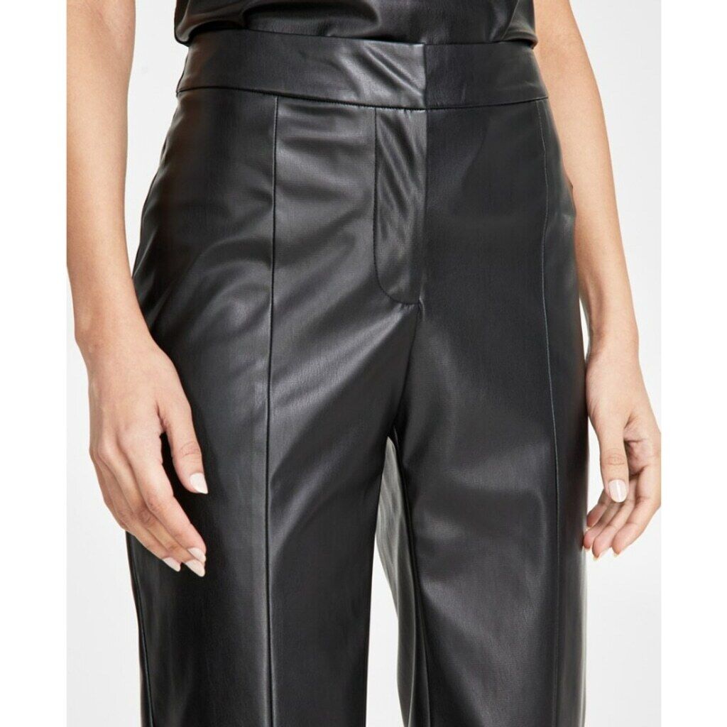 DKNY Women's Size 10 Black Faux-Leather Front-Seam Skinny Pants NWT