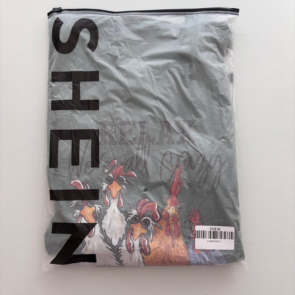 SHEIN Men's Large Green "We Are Crazy" Chicken Graphic Print T-Shirt NIB