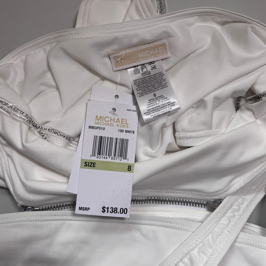 Michael Kors Women's Size 8 White Zip-Trim Cutout One Piece Swimsuit NWT