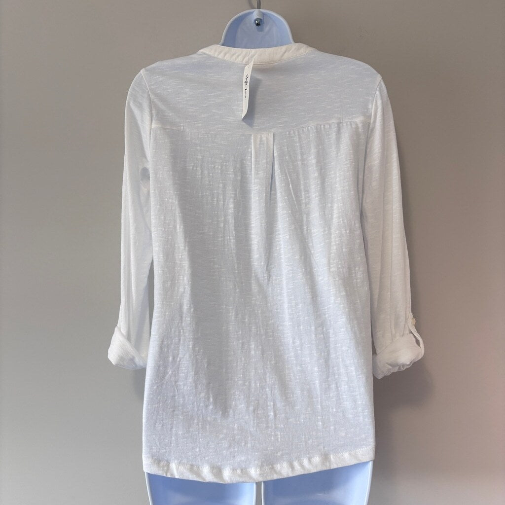 Style & Co Women's Small 100% Cotton White Cuffed-Sleeve Henley Top NWT