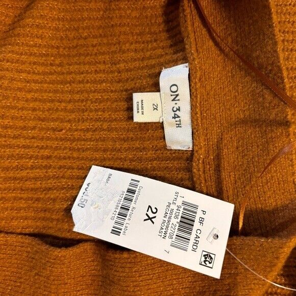 On 34th Plus Size Long Patch Chunky Knit Pocket Pecan Brown Cardigan NWT