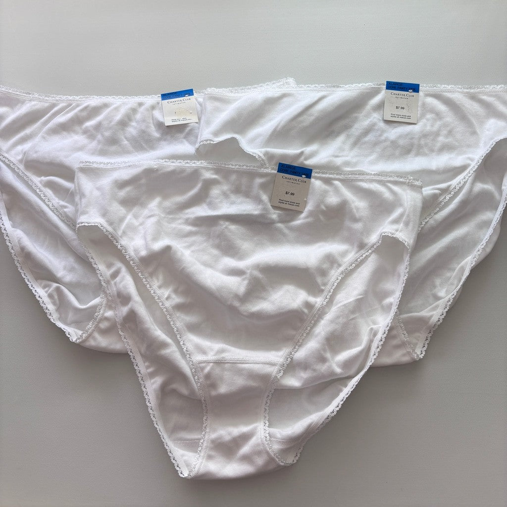 Charter Club Women's XL 100% Cotton 3 Pack of White Brief Underwear NWT XL36