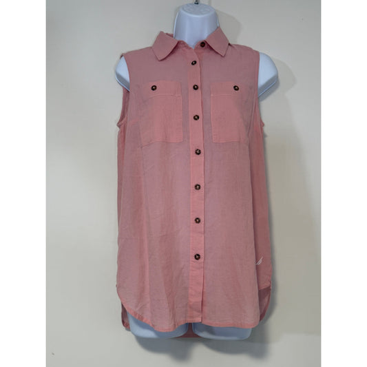 Nautica Jeans Women's XS Pink 100% Cotton Sleeveless Button Tunic Top NWT