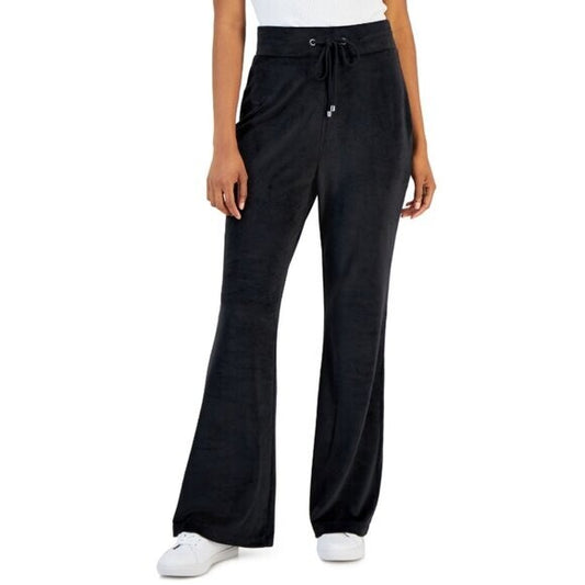 INC International Concepts Size M Black Velour High Rise Flare Leg Pants NWT.
