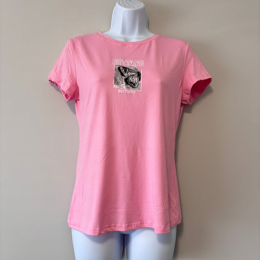 Shein Women's Light Pink T-Shirt w/ Dreaming Butterfly Graphic NIB