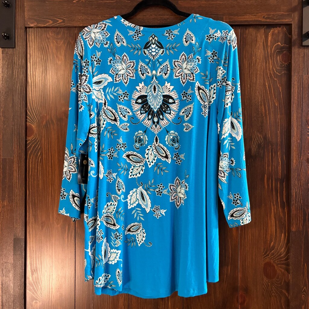 JM Collection Plus Size 0X Blue Paisley Printed Top NWT