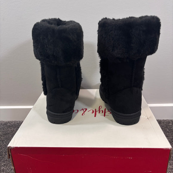 Style & Co Women's Size 5 Suede & Fuzzy Black Witty Winter Boots NIB