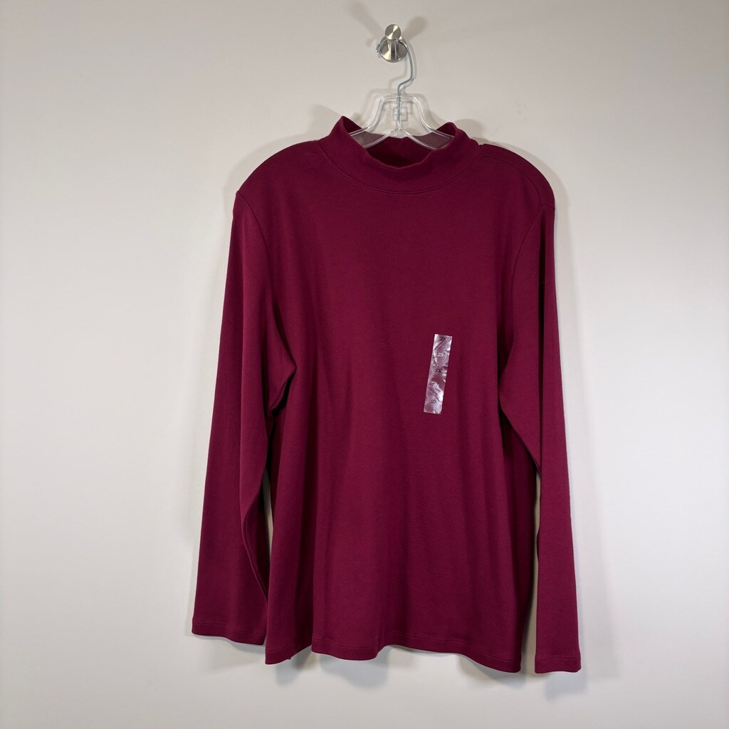 Karen Scott Plus Size 2X Burgundy 100% Cotton Mock-Neck Long Sleeve Top NWT