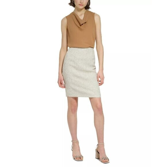 CALVIN KLEIN Women's 14 Biscotti Knee-Length Textured Pencil Skirt NWT