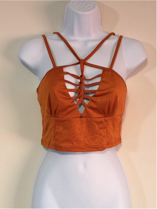 SHEIN Women's Size Small Rust Orange Strappy Braided Front Crop Top NWT