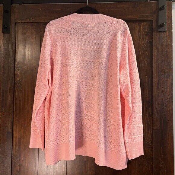 Karen Scott Plus Size 0X Baby Pink Pointelle Open-Front Cardigan NWT