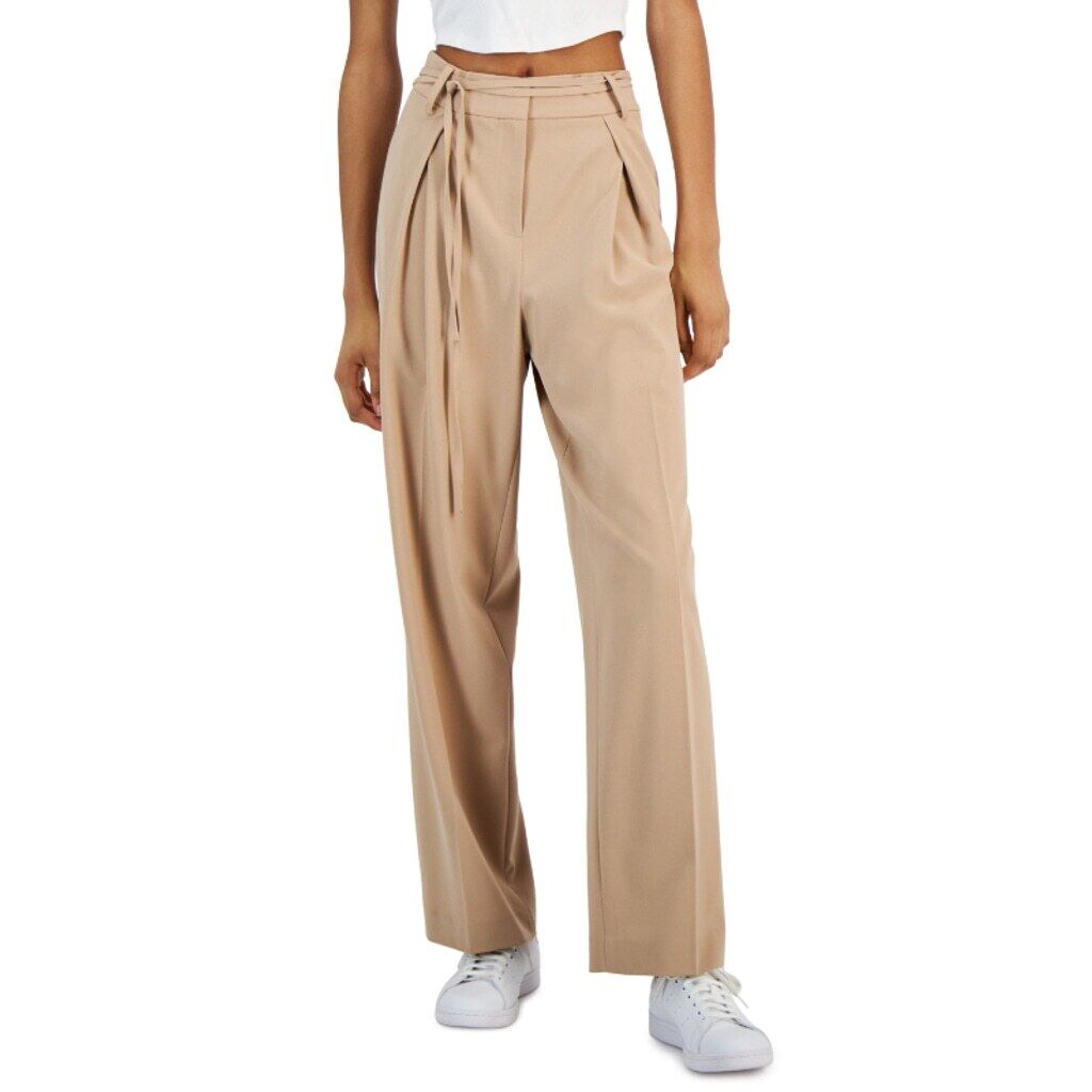 Bar III Women's Size 16 Beige Pleated High-Rise Wide-Leg Dress Pants NWT