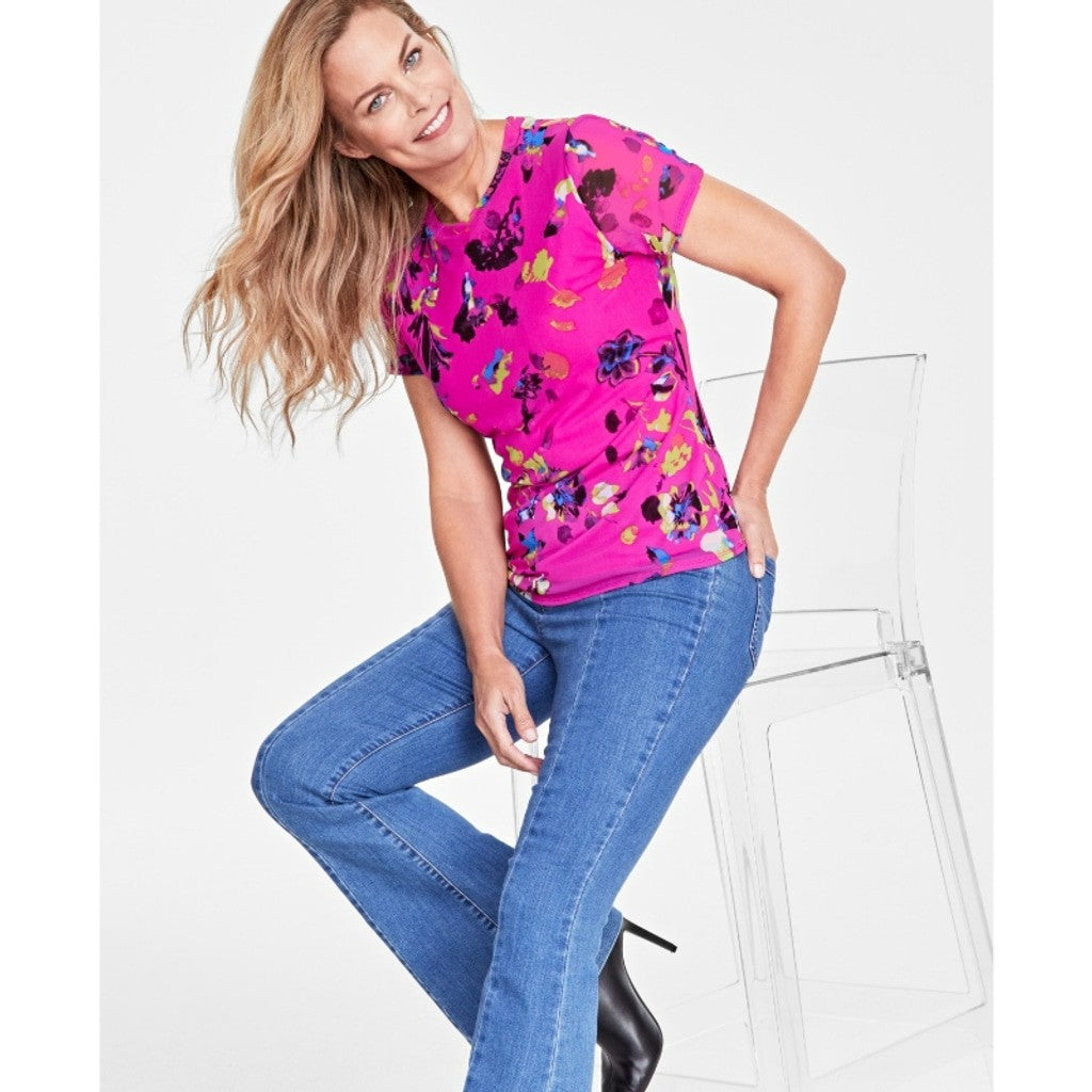 INC International Concepts Size XL Pink Printed Mesh Crewneck Top NWT