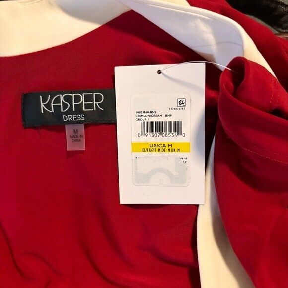 Kasper Sheath Dress Long Sleeve Color Block Faux Wrap Mid-Length Red & White NWT