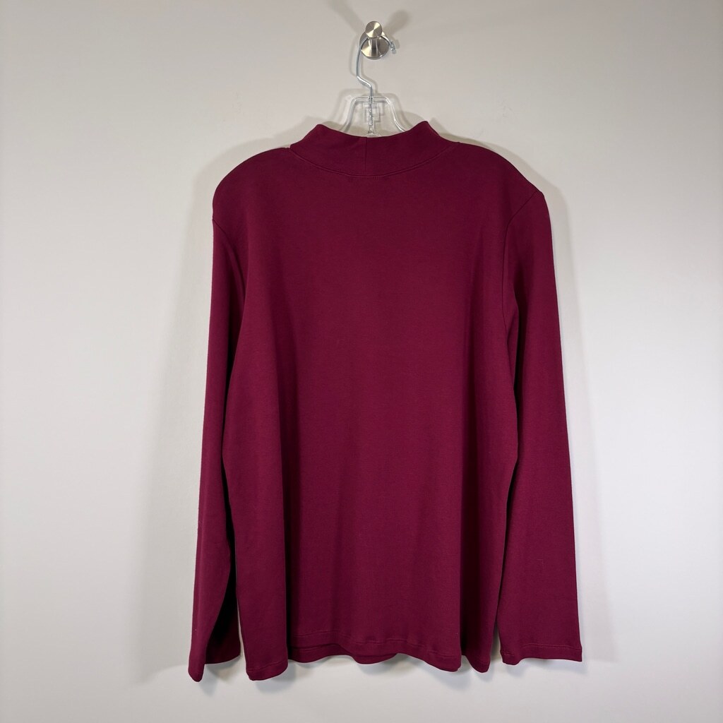 Karen Scott Plus Size 2X Burgundy 100% Cotton Mock-Neck Long Sleeve Top NWT