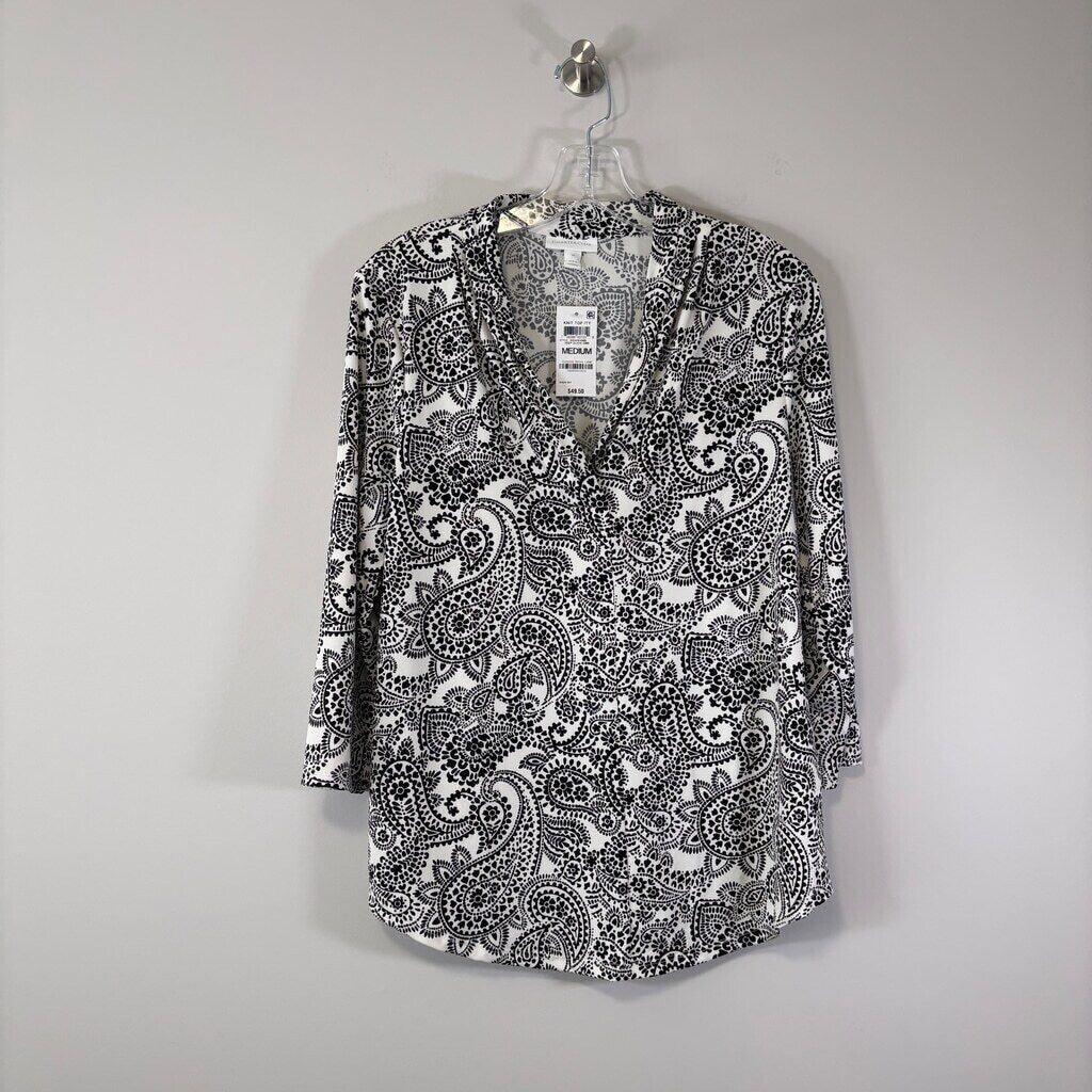 Charter Club Women's White & Black Bold Paisley Printed Top NWT