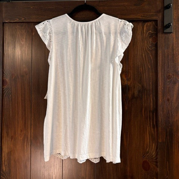 Style & Co. Petite Medium White Eyelet Lace Sleeveless Peasant Blouse NWT