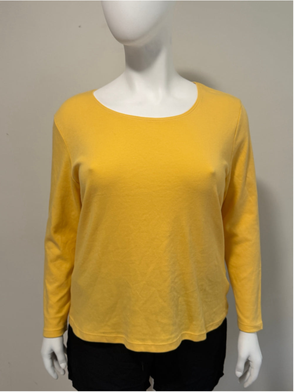 Karen Scott XXL Petite 100% Cotton Yellow Long Sleeve Scoop-Neckline Top NWT