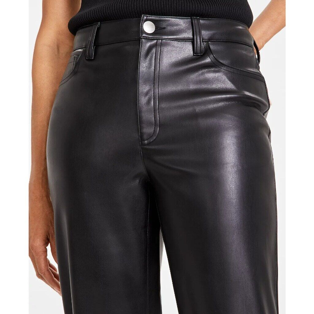 INC International Concepts Women's 6 Black Faux-Leather Straight-Leg Pants NWT