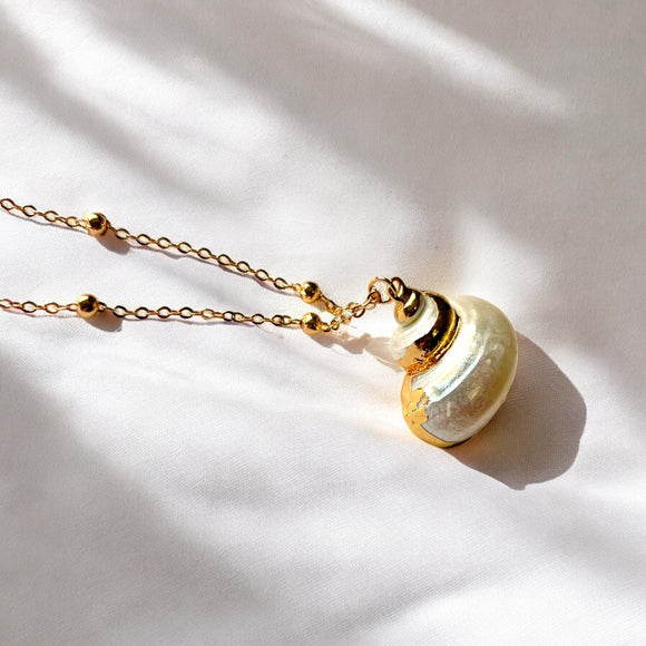 Gold Leaf / Plated Turbo Shell Abalone Women's Necklace NWT