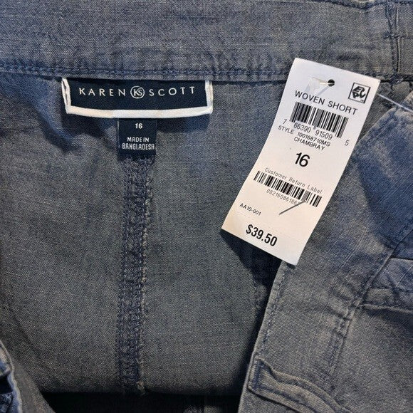 Karen Scott Women's Mid Rise Blue Chambray Shorts NWT