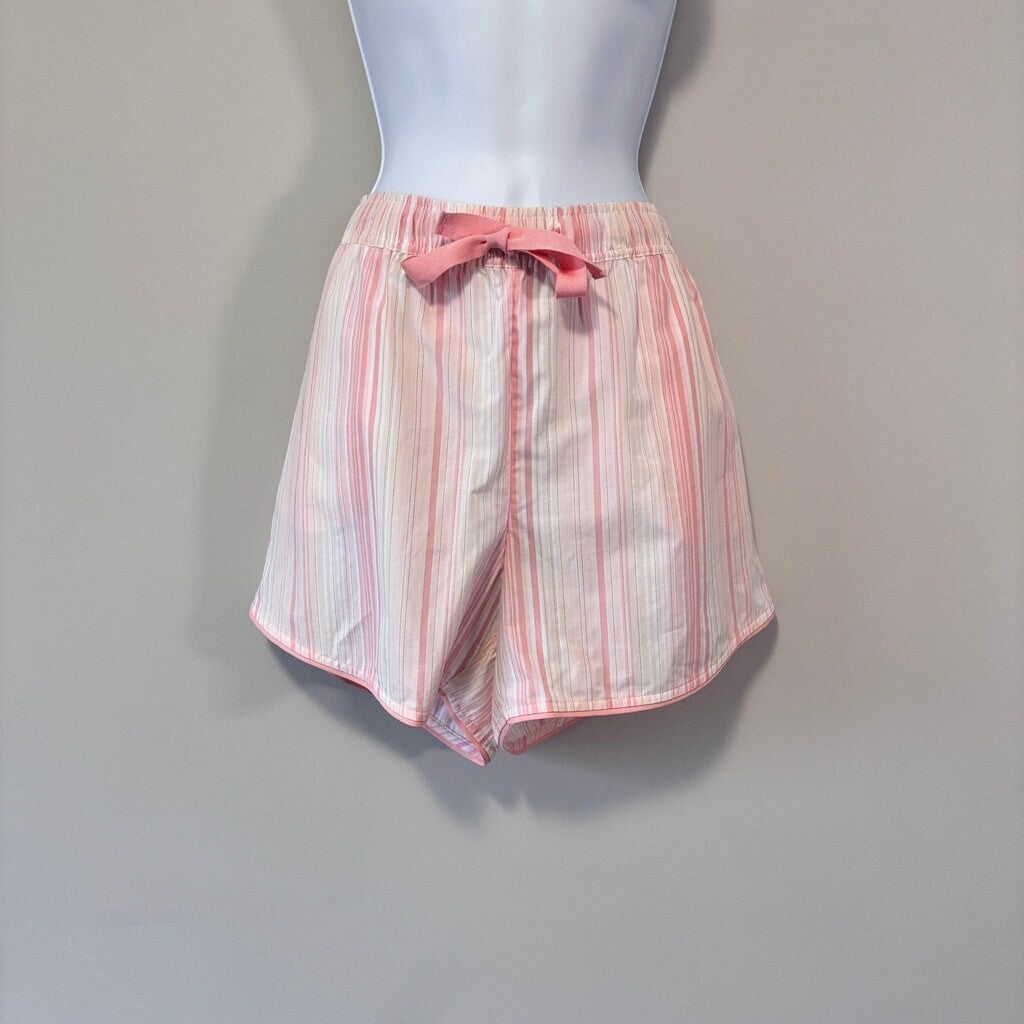 State of Day Women's Pink & White Striped Poplin Boxer Sleep Shorts Pajamas NWT