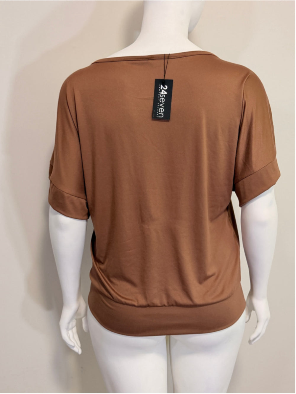 24Seven Size Large Bronze Brown Short Sleeve Loose Fitting Dolman Top NWT