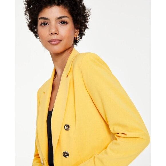 BAR III Women's Bi-Stretch Faux-Double-Breasted Honey Yellow Dress Jacket NWT