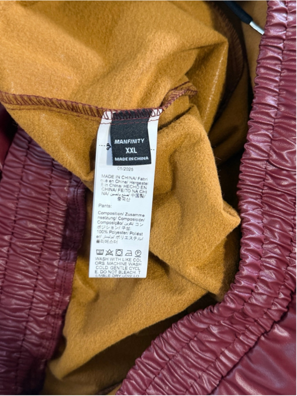 SHEIN Manfinity Size XXL Burgundy Faux Leather/Pleather Pants NWT