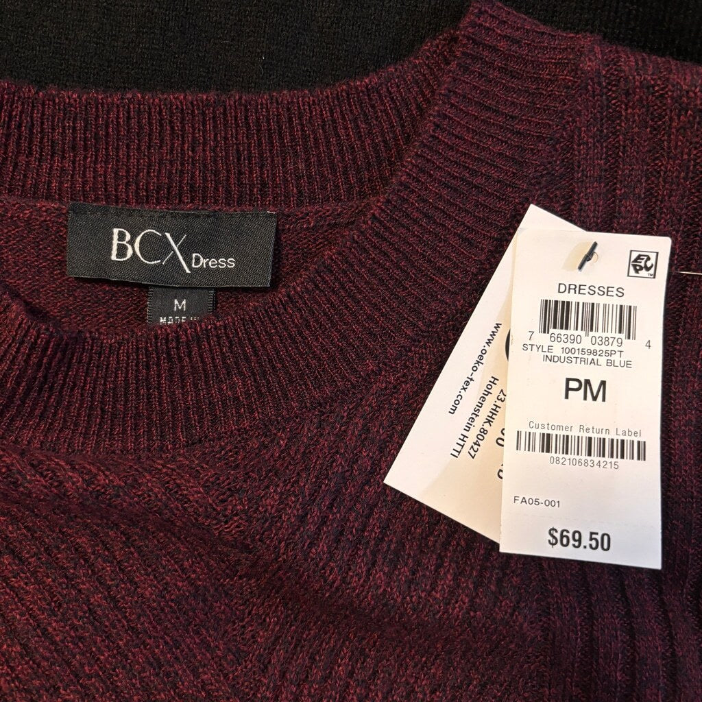 BCX Dress Juniors' Medium Burgundy & Black Sweater Dress NWT