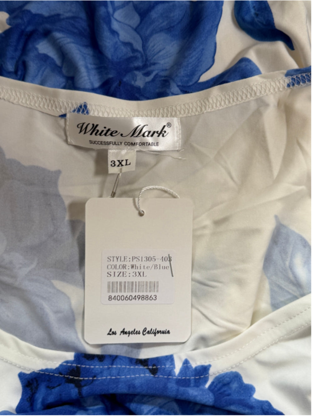 White Mark Women's 3XL Floral Cold Shoulder Tunic Top White & Blue NWT