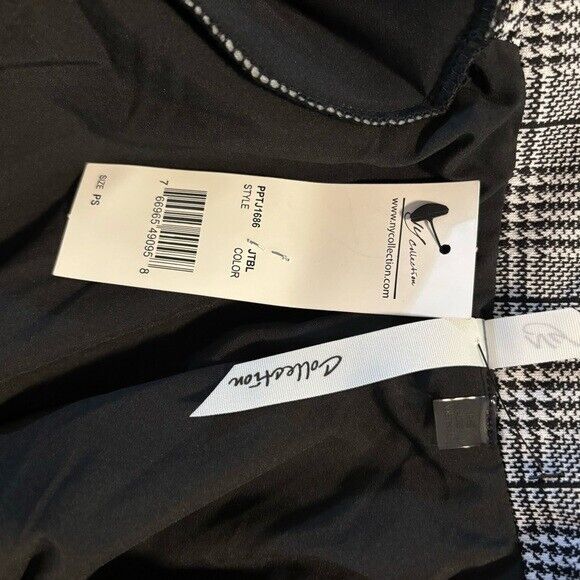 NY COLLECTION Petite Long Sleeve Ponte White and Black Plaid Suit Jacket NWT