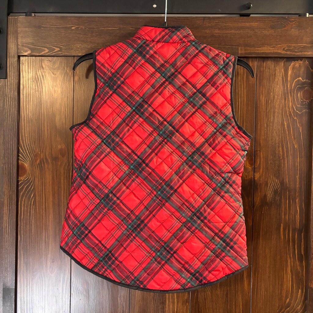 Karen Scott Petite Petite Red, Green & Black Plaid Quilted Puffer Vest NWT