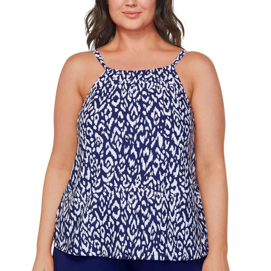 Island Escape Plus Size 22W Blue & White Cali Printed Tankini Top NWT