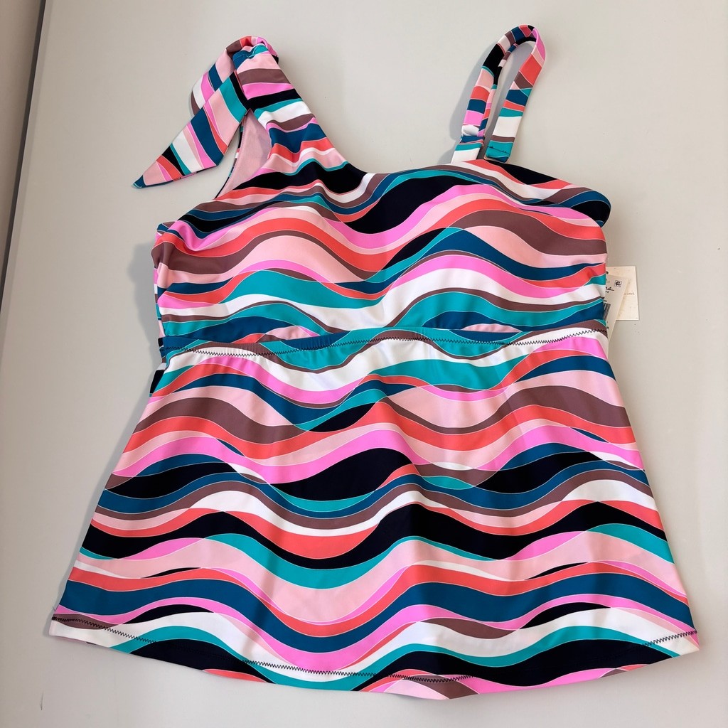 Raisins Women's Plus Size Colorful One-Shoulder Tankini Top w/ Support NWT