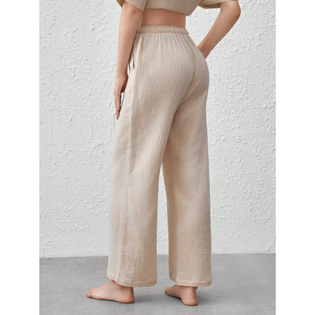 SHEIN Women's Medium Leisure Relaxed Fit Elastic Waist Cotton Crepe Pants NIB