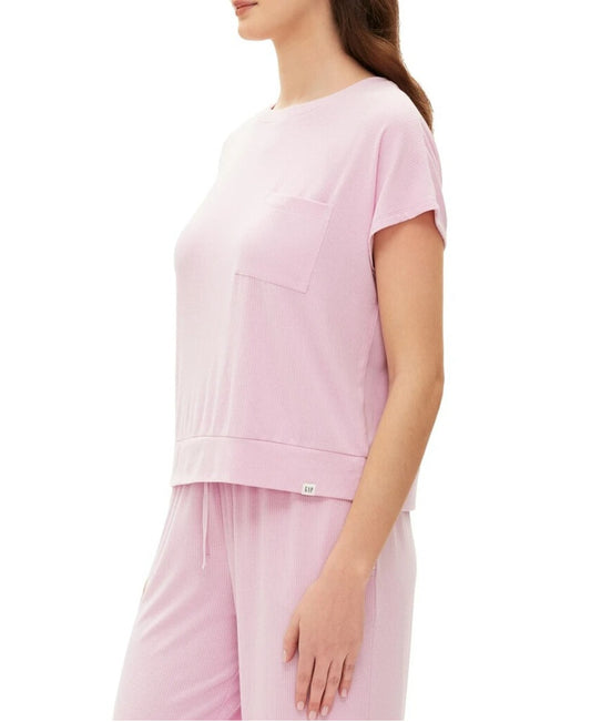 GAP GapBody Women's Pink Ribbed Short-Sleeve Pajama Top NWT