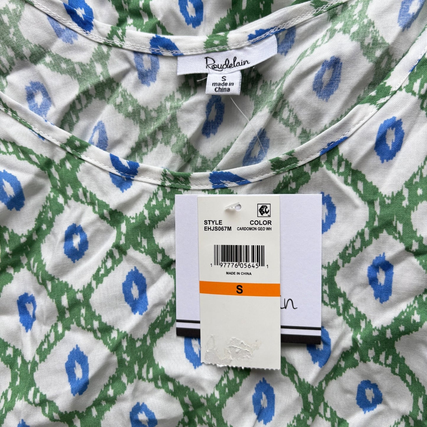 Roudelain Women's White, Green & Blue Printed Tassel-Trim Tank Nightgown NWT