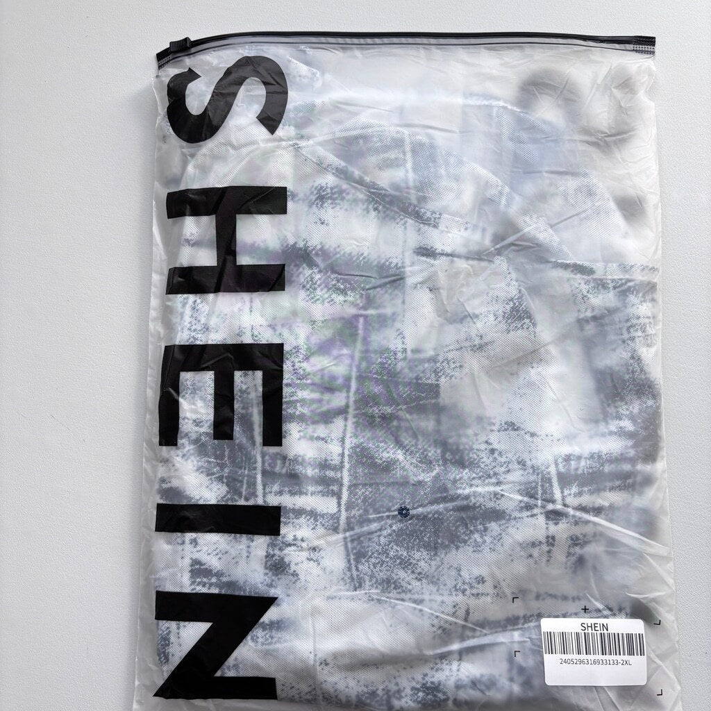 SHEIN Women's 2XL Stylish Off-Shoulder Drape Top Blue White Abstract Shirt NIB