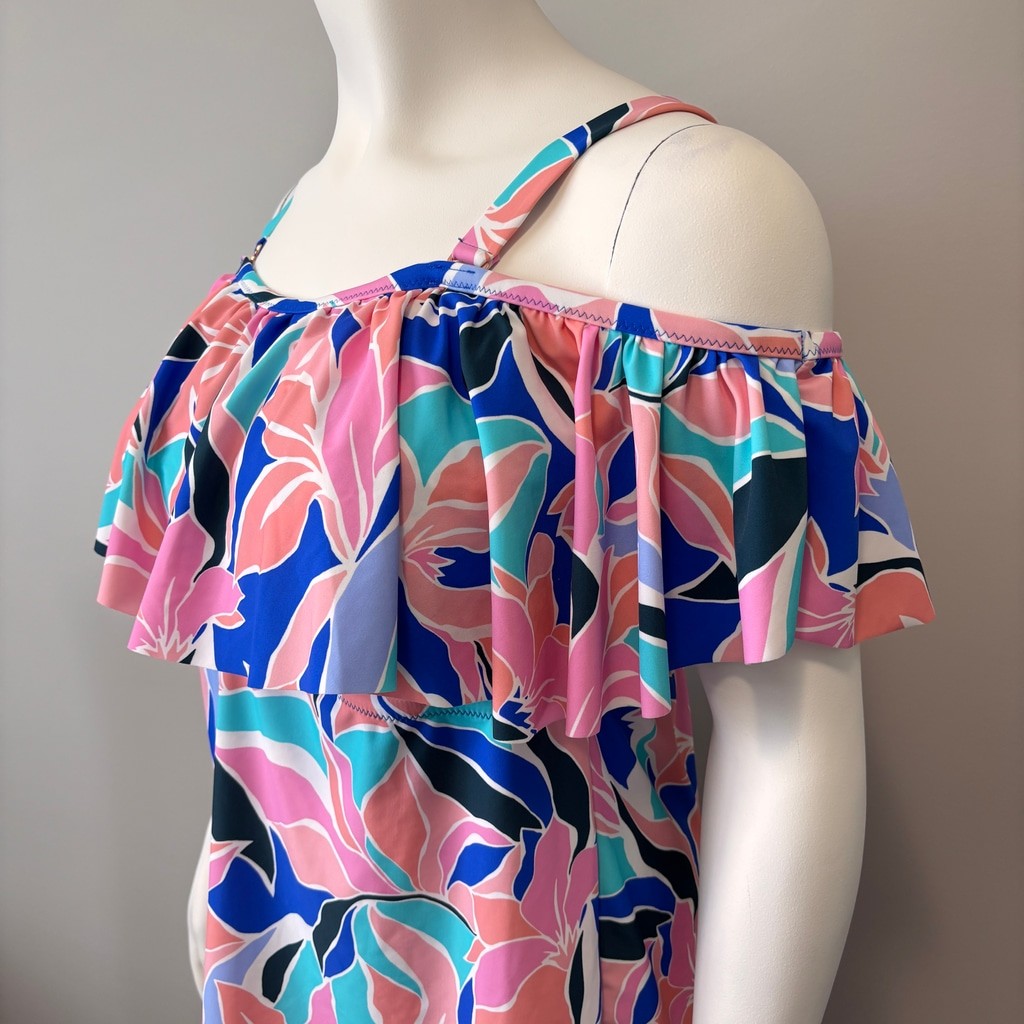 Raisins Women's 24W Plus Size Multicolor Off-The-Shoulder Tankini Top NWT