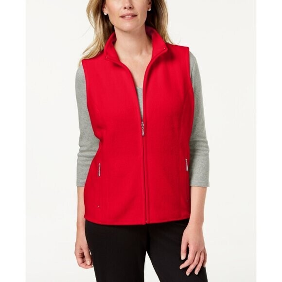 Karen Scott Women's Petite Red Princess-Seam Zeroproof Fleece Vest NWT