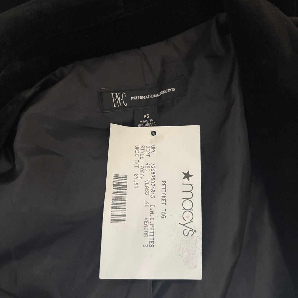 INC International Concepts Women's Small Petite Black Velvet Blazer Jacket NWT