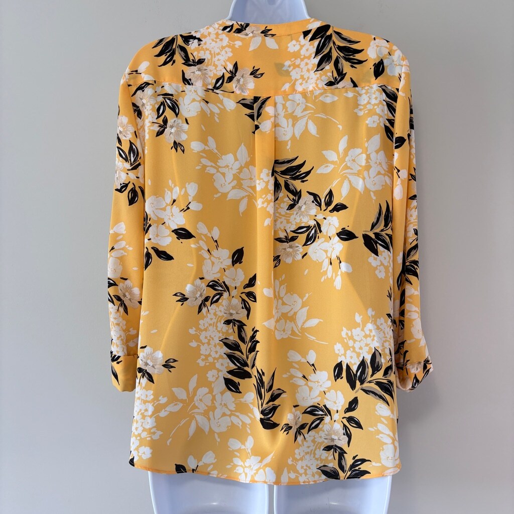 JM Collection Women's Large Petite White Floral Printed Yellow Utility Top NWT