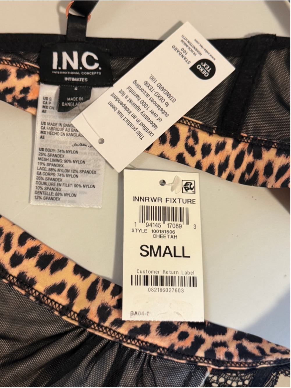 INC International Concepts Size Small Cheetah-Print Satin Bralette NWT