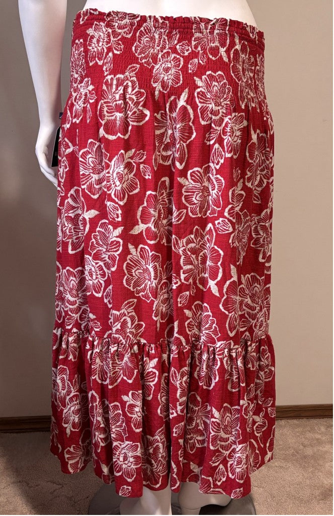 Nautica Jeans Size XL Red Floral Tiered Smocked-Waist Maxi Skirt NWT